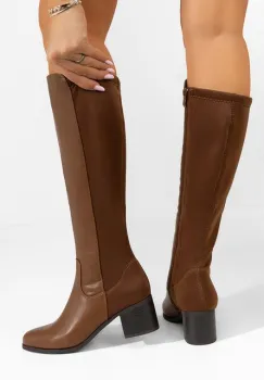 Cizme cu toc gros Casia V2 camel imagine