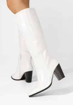 Cizme cu toc gros Debeka albe imagine
