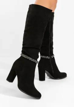 Cizme cu toc gros Denoria negre imagine