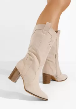 Cizme cu toc gros Gandhi bej imagine