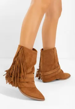 Cizme cu toc gros Isoria camel imagine