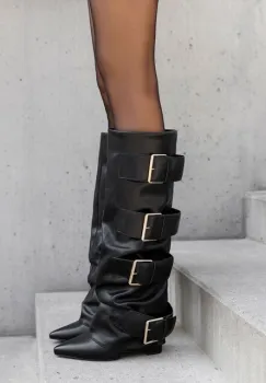 Cizme cu toc gros Jefery negre imagine