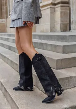 Cizme cu toc gros Raffaela negre imagine