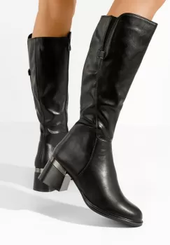 Cizme cu toc gros Setola negre imagine