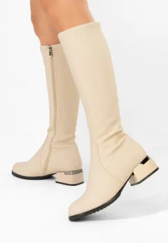 Cizme cu toc mic Delmara bej imagine