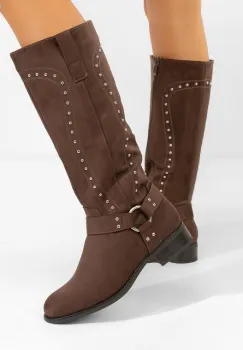 Cizme cu toc mic Nalira maro imagine