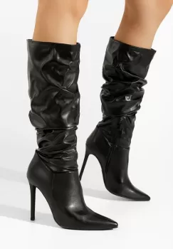 Cizme cu toc subtire Axendra negre imagine