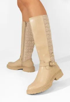 Cizme dama fara toc Elfrieda bej imagine