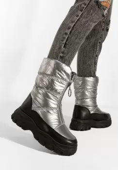 Cizme imblanite dama argintii Beneda imagine