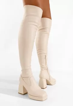 Cizme lungi cu toc gros bej Enixia imagine