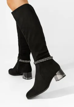 Cizme lungi cu toc gros Lilianna negre imagine
