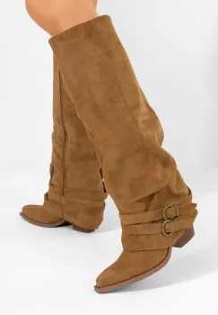 Cizme lungi cu toc gros Voncile camel imagine