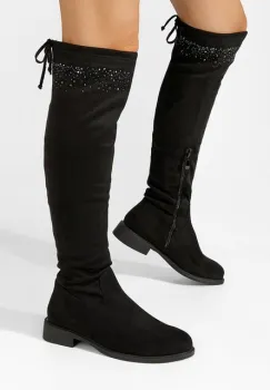 Cizme lungi cu toc mic Maile negre imagine