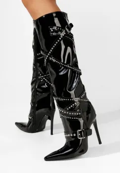 Cizme lungi cu toc subtire Charlsie negre imagine