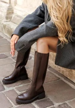 Cizme lungi fara toc Calipso maro imagine