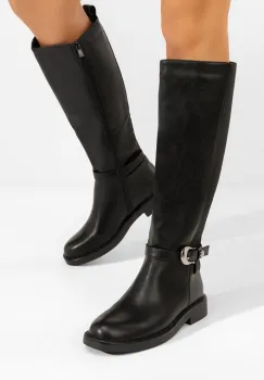 Cizme lungi fara toc Cevina negre imagine