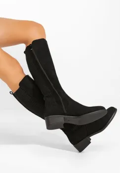 Cizme lungi fara toc Isavira negre imagine