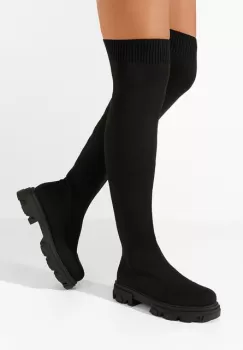 Cizme lungi fara toc Zevra negre imagine