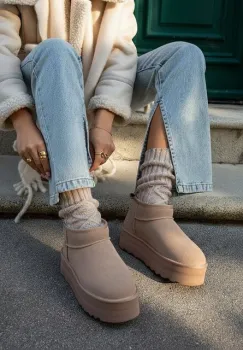 Cizme tip ugg cu platforma Fenoria bej imagine