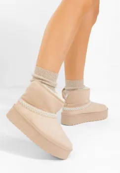 Cizme tip ugg cu platforma Orelis bej imagine