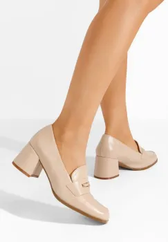 Mocasini cu toc Ameliana bej imagine