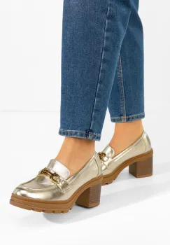 Mocasini cu toc Nakata aurii imagine