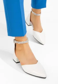 Pantofi cu toc gros Floryda albi imagine