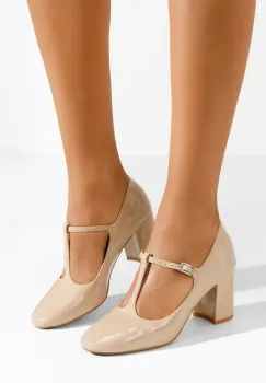 Pantofi cu toc gros Nariela bej imagine
