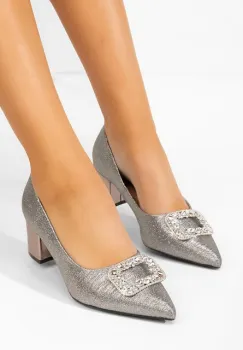 Pantofi cu toc gros Osania argintii imagine