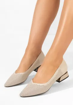 Pantofi cu toc mic Donya bej imagine