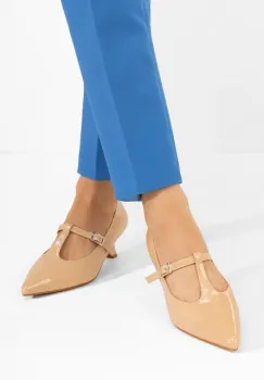 Pantofi cu toc subtire Caty bej imagine