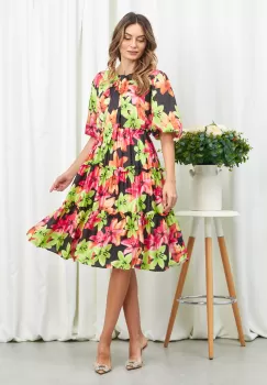 Rochie Cecille Negru Floral imagine