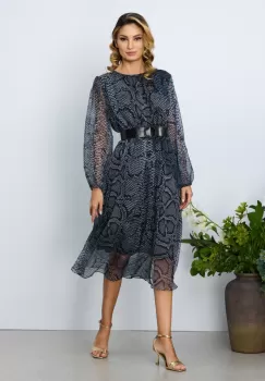 Rochie eleganta Saraia Gri Animal Print imagine