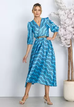 Rochie eleganta Yolanda Bleu cu imprimeu imagine