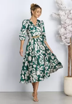 Rochie eleganta Yolanda Verde cu imprimeu alb imagine