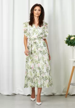 Rochie Judy Alb Verde Floral imagine